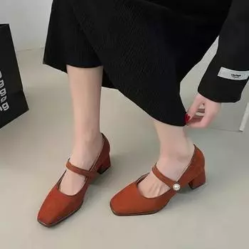 Женские сандалии балетки новинка 2024 года мода женские квадратные одинарные туфли с неглубокой женской толстой подошвой Mary Janes Zapatos De Mujer 35 чёрный