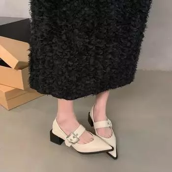 Женские сандалии, балетки, женские туфли с острыми заклепками, неглубокие сандалии, женские сандалии на толстой подошве, Мэри Джейн, Zapatos De Mujer 35 бежевый