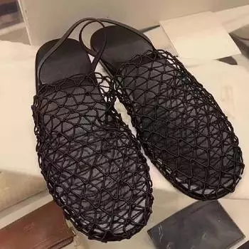 Женские сандалии Baotou, летние, новые, с круглой головкой, плетеным узлом, полые, дышащие, с мягкой подошвой, плоские тапочки 35 чёрный