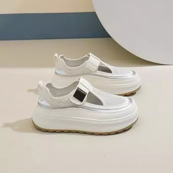 Женские сандалии Baotou Mesh, летние, новые, модные, повседневные, женские, дышащие, бисквитные, маленькие, белые, на толстой подошве, спортивные сандалии 35 бежевый