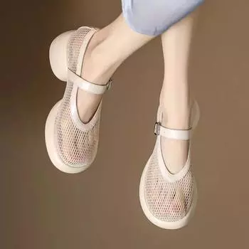 Женские сандалии baotou, римская обувь с толстой подошвой, дышащей сеткой и пряжкой, новая летняя обувь Мэри Джейн 35 бежевый