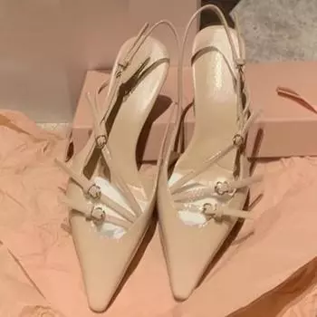 Женские сандалии Baotou, весна, новые, с острым носком, с неглубоким носком, металлической пряжкой, противоскользящие, износостойкие, на тонком каблуке 35