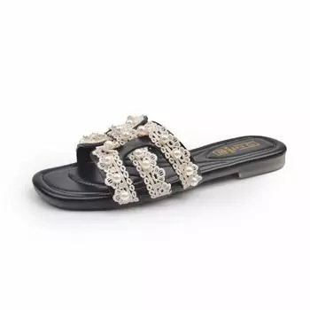 Женские сандалии Bay Stone Flat Sandals, шлепанцы, летние пляжные шлепанцы 35 чёрный