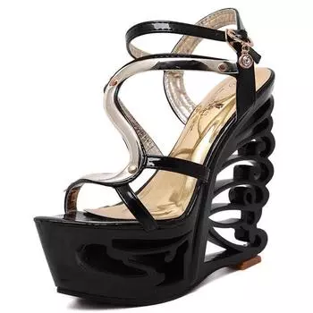 Женские сандалии, белые летние модные новые кожаные сандалии с пряжкой на запястье, металлические украшения, босоножки на высоком каблуке в форме платформы, серия 1076 LFD 34 белый