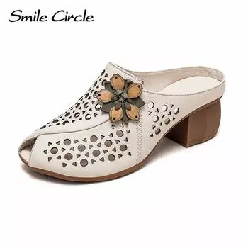 Женские сандалии без шнуровки на массивном каблуке из натуральной кожи, модные удобные туфли на толстой подошве