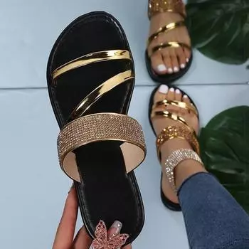 Женские сандалии Bling Bling Женская обувь на лето Сандалии Новые плоские сандалии Модные тапочки Sandalias De Mujer Летняя обувь 35