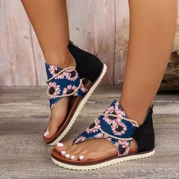 Женские сандалии большого размера. Летние женские сандалии на плоской подошве с принтом на носке. 36 белый