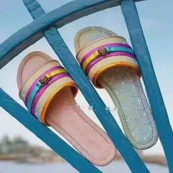 Женские сандалии большого размера с круглым носком и цветными вставками на плоской подошве — европейская и американская мода для летнего пляжного отдыха на свежем воздухе 36 розовый