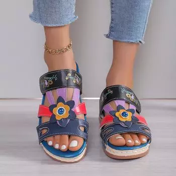 Женские сандалии большого размера, сандалии и тапочки на толстой подошве в этническом стиле с цветами в стиле тотем 43 синий
