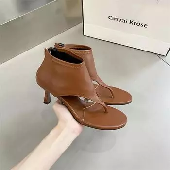 Женские сандалии ботильоны женские туфли шлепанцы на высоком каблуке современные 2024 летние шлепки модные вечерние ботинки с открытым носком женская обувь 35