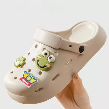 Женские сандалии Cave Shoes, лето 2024, новые милые сандалии с рисунком, уличные тапочки Sand Slippers, повседневные дышащие сандалии Eva с обхватом щиколотки 36-37(Fit 35-36) бежевый