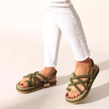 Женские сандалии цвета хаки с веревкой