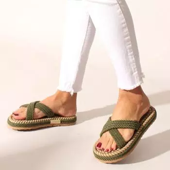 Женские сандалии цвета хаки с веревкой