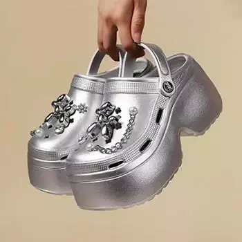 Женские сандалии Diy Clogs, летние босоножки на танкетке, женские модные туфли с цепочкой и толстыми каблуками 40 белый