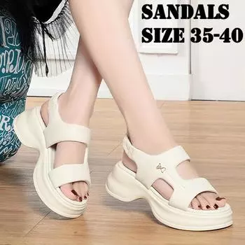 Женские сандалии для летнего ношения на открытом воздухе Толстая подошва и толстый каблук Мягкая подошва и мягкая поверхность Удобная женская обувь Легкая обувь 35 бежевый