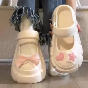 Женские сандалии для отдыха на открытом воздухе на толстой подошве: Летние тапочки и получешки с бантом 2024 года, стиль знаменитостей в Интернете. 38-39