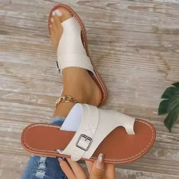 Женские сандалии для улицы, повседневные, пляжные, женская обувь, летние, новые, на плоской подошве, шлепанцы, прогулочные, с застежкой-молнией, римская пряжка, женские шлепанцы 36