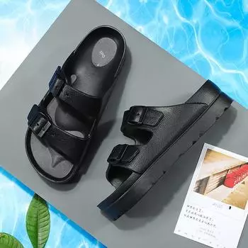 Женские сандалии EVA на толстой подошве 2024 года: Легкие, нескользящие пляжные туфли с двойной пряжкой для придания привлекательности одежде на открытом воздухе 37 розовый