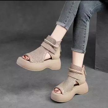 Женские сандалии Fish Mouth Hollowed Out Wedges Shoes Женские летние сандалии Толстые туфли на платформе Sandalias Mujer Повседневные летние ботинки 35