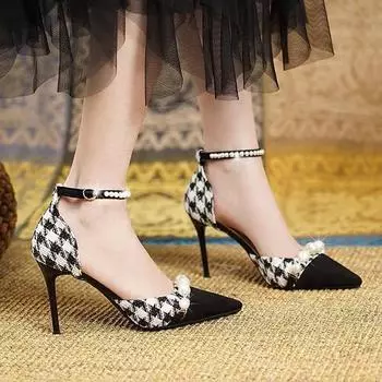Женские сандалии, французские босоножки на высоком каблуке, женские туфли-лодочки, темпераментная женская обувь с острым носком на тонком каблуке, модельные туфли 41 чёрный