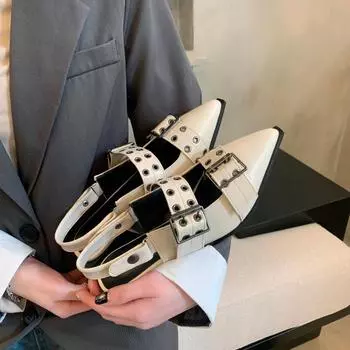 Женские сандалии Французский стиль Остроносые туфли Мэри Джейн Новая летняя ретро обувь для женщин Роскошные дизайнерские сандалии Женские 35