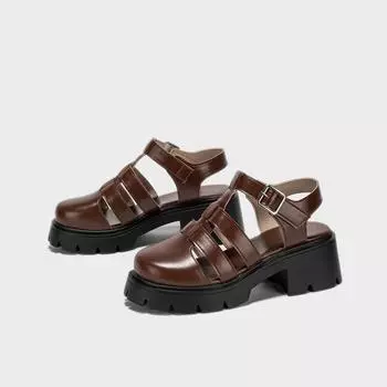 Женские сандалии-гладиаторы с круглым носком на платформе, на толстом высоком каблуке с пряжкой и пряжкой, женская модная повседневная обувь, летняя коричневая обувь 41