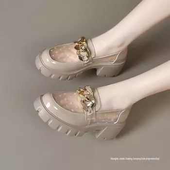 Женские сандалии и мокасины из лакированной кожи на толстой подошве 2024 года: Летние туфли на полой платформе 36 чёрный