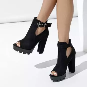 Женские сандалии интернет-знаменитости мода пряжка дизайнер искусственная замша запатиллас мухер открытый носок рыбий рот обувь 35-42 35 чёрный