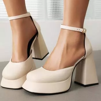 Женские сандалии из искусственной кожи на платформе, на очень высоком каблуке с круглым носком и пряжкой, пикантные вечерние летние туфли черного, бежевого цвета, размеры 35-43 35 бежевый
