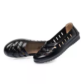 Женские сандалии из кожи с мягкой подошвой и нескользящей подошвой для женщин среднего и пожилого возраста – Дышащие туфли на плоском каблуке для мам 36