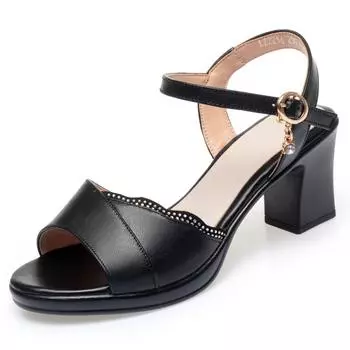 Женские сандалии из натуральной кожи, летние римские сандалии большого размера, женские повседневные модные сандалии на высоком каблуке 35