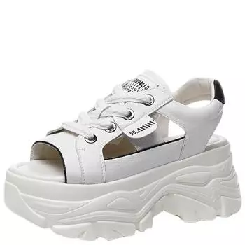 Женские сандалии из натуральной кожи, мягкие, в стиле ретро, сандалии с толстой полой подошвой высотой 8 см, женские туфли на шнуровке 34 фиолетовый