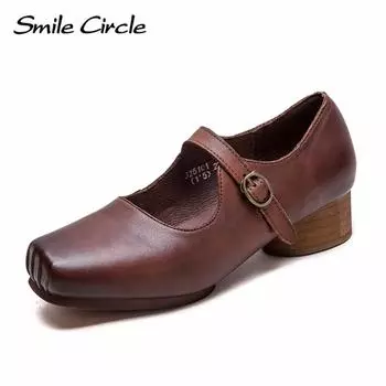 Женские сандалии из натуральной кожи на низком каблуке с пряжкой, модная повседневная женская обувь 35 коричневый