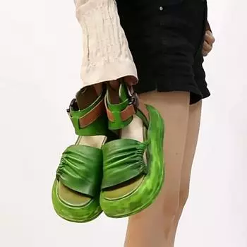 Женские сандалии из натуральной кожи на толстой подошве в стиле ретро, модные удобные туфли на плоской платформе 35 чёрный