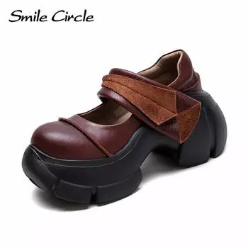 Женские сандалии из натуральной кожи с пряжкой, высокие, на толстой подошве, модная, удобная, повседневная обувь 34 коричневый