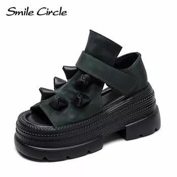 Женские сандалии из натуральной кожи с пряжкой, увеличивающие рост, сапоги с толстой подошвой, модная удобная повседневная обувь 34 зелёный