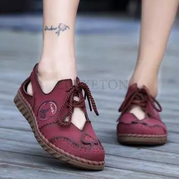 Женские сандалии из натуральной кожи с закрытым носком, сандалии-гладиаторы с открытым носком, женские летние римские туфли, повседневные женские сандалии на плоской подошве 35 чёрный