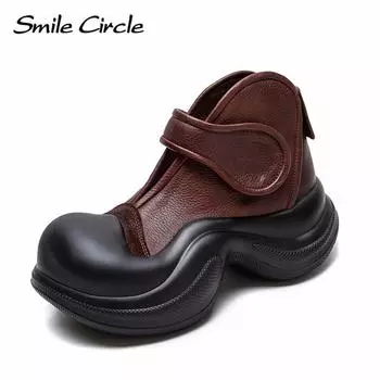 Женские сандалии из натуральной кожи с пряжкой, высокие, на толстой подошве, модная, удобная, повседневная обувь 34 коричневый