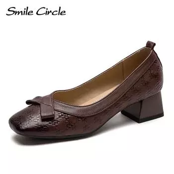 Женские сандалии из натуральной кожи, сандалии на толстом каблуке с квадратной головкой, модная универсальная женская повседневная обувь 35 коричневый