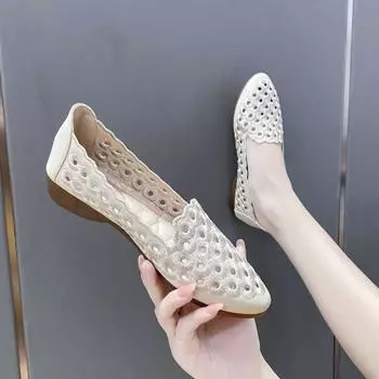 Женские сандалии из натуральной мягкой кожи с мягкой подошвой из говяжьих сухожилий, летние шапочки, полые туфли, женские туфли для мам с одним отверстием для педали 35