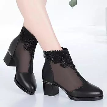 Женские сандалии из сетки на толстом каблуке, сандалии с открытым носком, сандалии на среднем каблуке, большая женская обувь 43 34