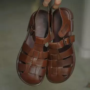 Женские сандалии из воловьей кожи с круглой головкой Римские сандалии 40 коричневый