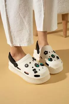 Женские сандалии Jibbitz Eva Comfort с высокой подошвой DNZ224-24БежевыйЧерный