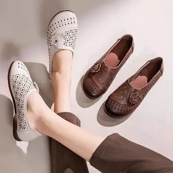 Женские сандалии Johnature, дышащая обувь без шнуровки на плоской подошве на мягкой подошве в стиле ретро в стиле ретро 35 бежевый