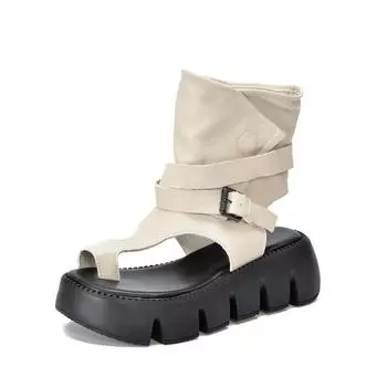 Женские сандалии Johnature с открытым носком и толстой подошвой, из натуральной кожи, с пряжкой на ремне, на римской платформе 35 бежевый