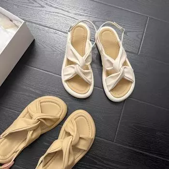Женские сандалии Классические летние сандалии с ремешком на щиколотке и пряжкой на плоской подошве Сандалии на плоской подошве с мягкой подошвой Женская повседневная летняя обувь для женщин 35 бежевый