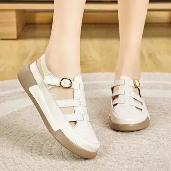 Женские сандалии, летние, базовые, Mary Jane Beach, дышащие, закрытые, на танкетке, повседневные, римские сандалии для девочек больших размеров EU:35 бежевый