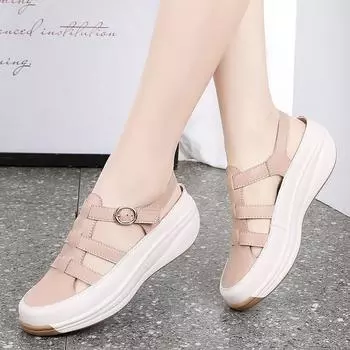 Женские сандалии, летние базовые туфли Мэри Джейн на платформе, повседневные римские сандалии с закрытым носком, большие размеры EU:35 бежевый