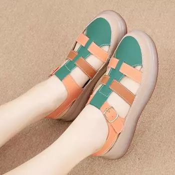 Женские сандалии, летние пляжные туфли Мэри Джейн, закрытые туфли на плоской подошве, повседневные мягкие сандалии для ходьбы для студентов, большие размеры EU:35 бежевый