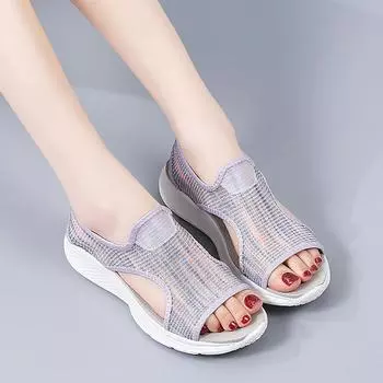 Женские сандалии, летние пляжные, дышащие, плоские туфли с открытым носком, повседневные, мягкие, для ходьбы, сандалии для девочек, больших размеров EU:35 чёрный